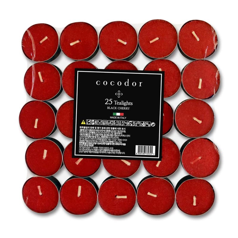 COCODOR Scented Tealight Candles/Black Cherry / 25 Pack / 4-5 Hour Extended Burn Time/Made in Italy, Cotton Wick, Scented Home Deco, Fragrance, Mother's Day - Image 2